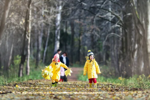 Copiii merg pe jos în parcul de toamnă — Fotografie, imagine de stoc