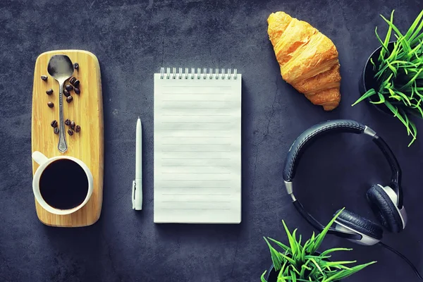 Fresh pastries on the table. French flavored croissant. — ストック写真