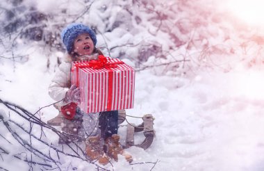 Bir kış masal, genç bir anne ve kızı bir kızak sürmek