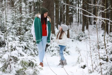 Genç bir aile yürüyüşe çıktı. Anne ve kızı şarapla yürüyorlar.
