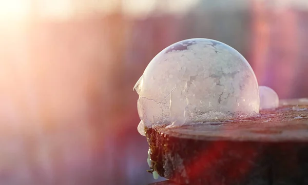 Мильні бульбашки замерзають на холоді. Зимове мило вода замерзає в т — стокове фото