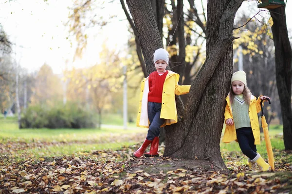 Los niños caminan en el parque de otoño —  Fotos de Stock