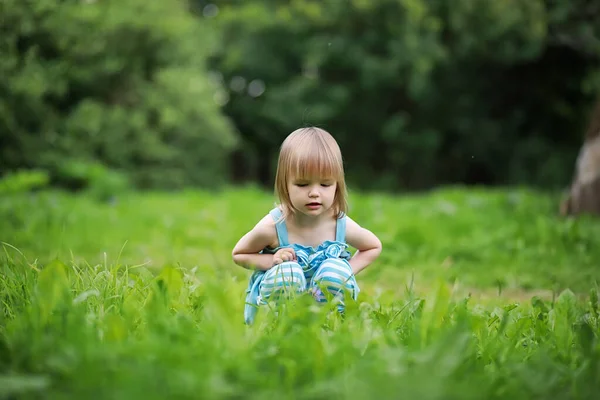 Söt Liten Flicka Leker Parken — Stockfoto