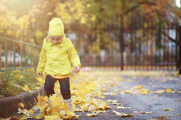 Los niños caminan en el parque de otoño —  Fotos de Stock