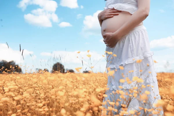 Kobieta Ciąży Naturze Spacer Jesienią — Zdjęcie stockowe