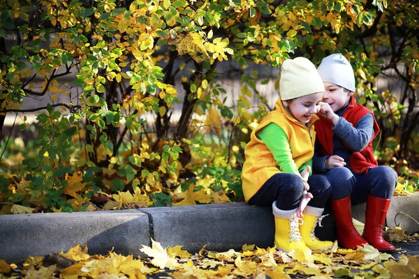 Dzieci chodzą na jesieni Park — Zdjęcie stockowe