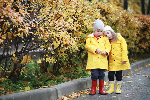 Los niños caminan en el parque de otoño — Foto de Stock