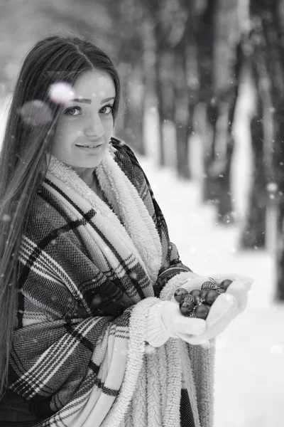 Uma menina em um dia nublado de inverno — Fotografia de Stock