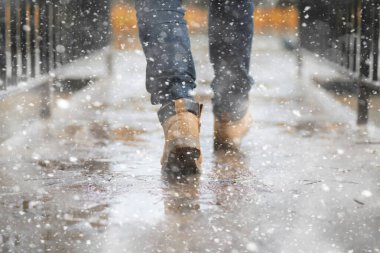 İlk karda sonbahar parkı