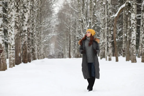 Belle fille dans un beau parc d'hiver — Photo