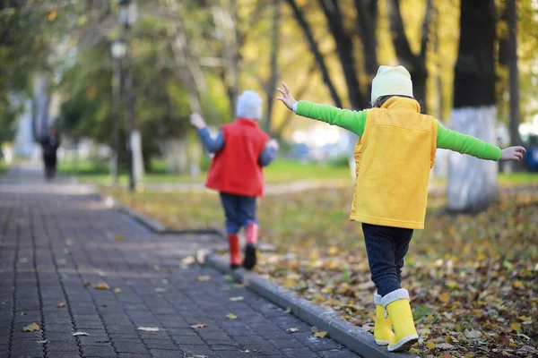 Los niños caminan en el parque de otoño — Foto de Stock