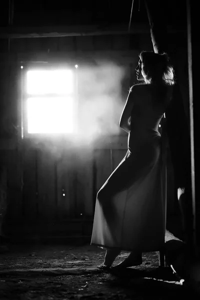 Silhouette di una ragazza foto in bianco e nero — Foto Stock