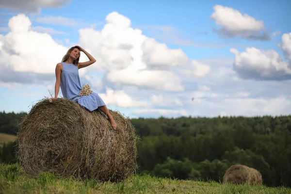 Twee meisjes in jurken in zomer veld — Stockfoto