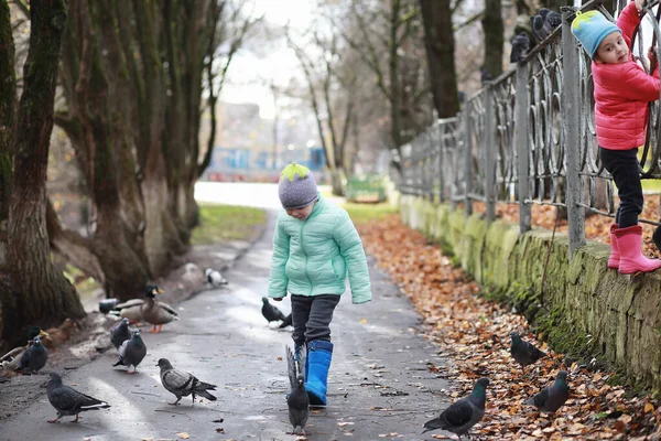 Dzieci chodzą na jesieni Park — Zdjęcie stockowe