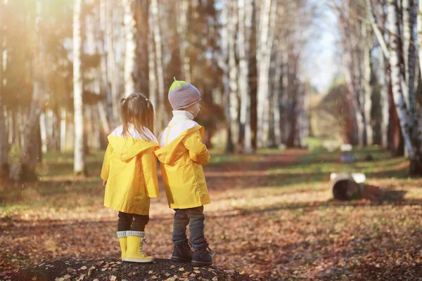 Les enfants marchent dans le parc d'automne — Photo