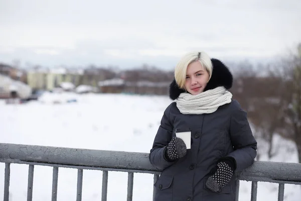 겨울에 산책에 젊은 아름 다운 소녀 — 스톡 사진