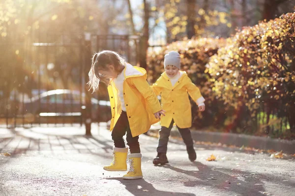 Barn gå i höst Park — Stockfoto