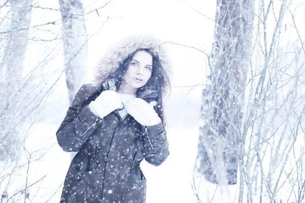 Menina bonita em uma bela neve de inverno — Fotografia de Stock