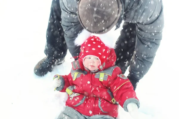 Батько Дочкою Парку Зимовий Снігопад — стокове фото