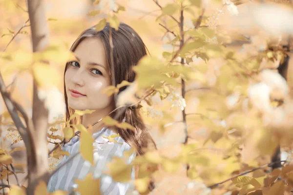 Chica joven en un paseo en el otoño —  Fotos de Stock