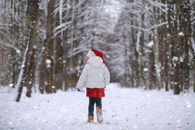 Bir kış masal, genç bir anne ve kızı bir kızak sürmek