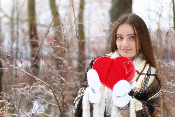 Ung vacker flicka i snöig vinterdag — Stockfoto