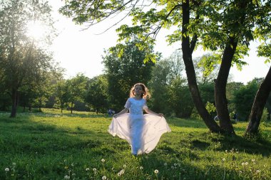 Bir bahar parkta bir karahindiba çiçek tohumlarından üfleme teen