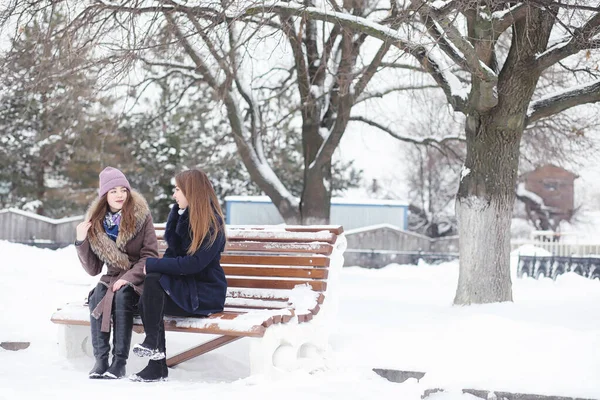 Una ragazza in un parco invernale a fare una passeggiata. Vacanze di Natale in t — Foto Stock