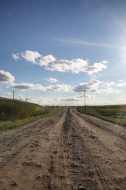 Yatay yaz mevsimindeyiz. Yeşil ağaç ve otların arasında kırsal arazi