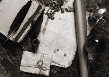 yaşlı retro makale ve kitap Dedektif araçlar backgro tablo