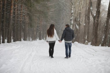 aşıklar bir tarihte kış öğleden sonra kar kar fırtınası çifti