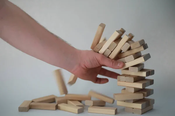 Board game jenga tower of wood sticks — Stock Photo, Image