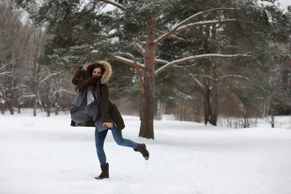Piękna dziewczyna w pięknym parku zimowych — Zdjęcie stockowe