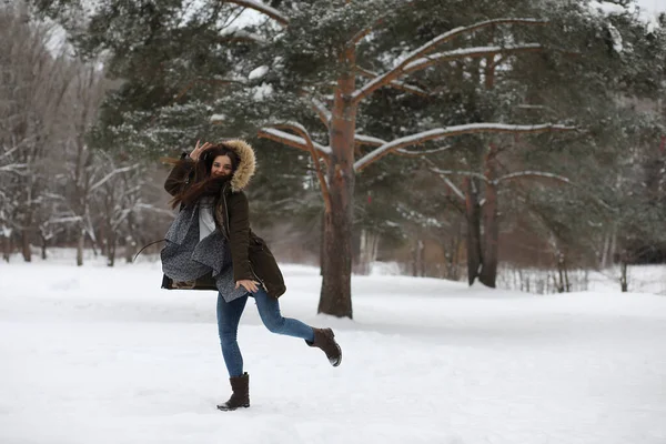 Beautiful girl in a beautiful winter park — Stock Photo, Image