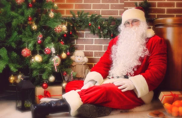 Santa Claus con árbol de Navidad —  Fotos de Stock