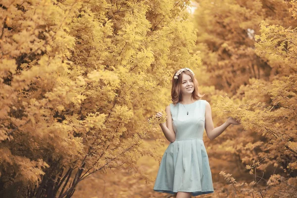 Chica joven en un paseo en el otoño — Foto de Stock