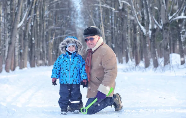 На вихідних родина ходить по Зимовому парку. — стокове фото