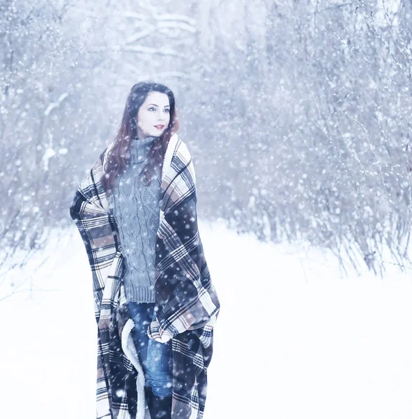 Güzel kızı güzel kış kar — Stok fotoğraf