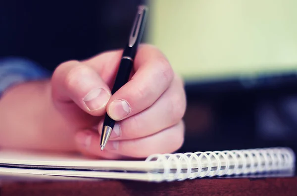 Toned man hand write pen paper — Stock Photo, Image