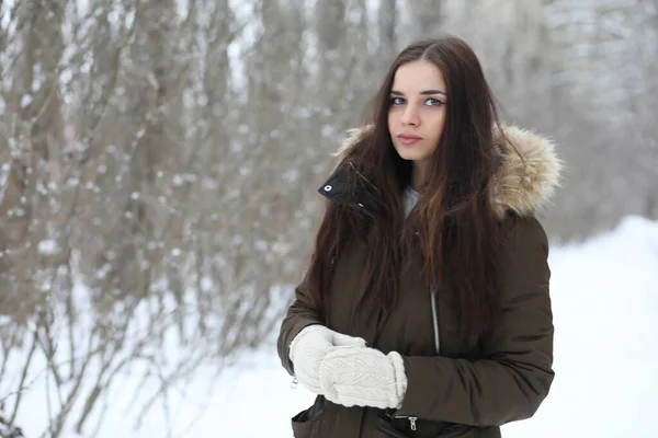 Bella ragazza in un bellissimo parco invernale — Foto Stock