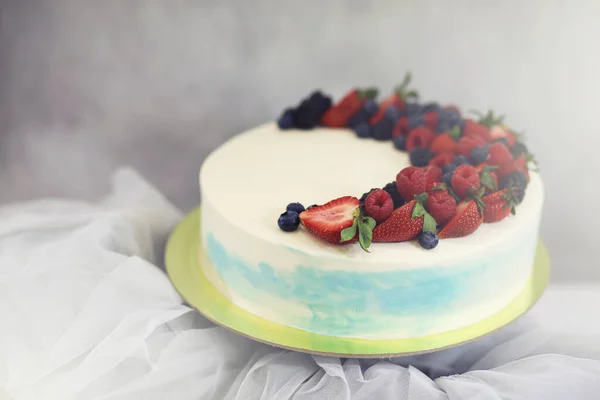 Hermosa galleta de pastel festivo con diferentes cremas — Foto de Stock