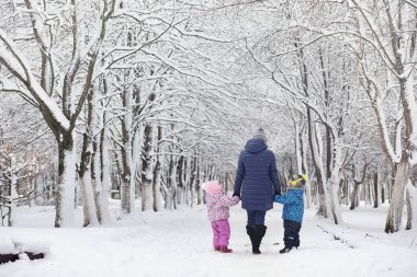 Karla kaplı Kış park ve banklar. Park ve beslenme için pier 