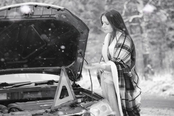 Uma menina em um dia nublado de inverno — Fotografia de Stock