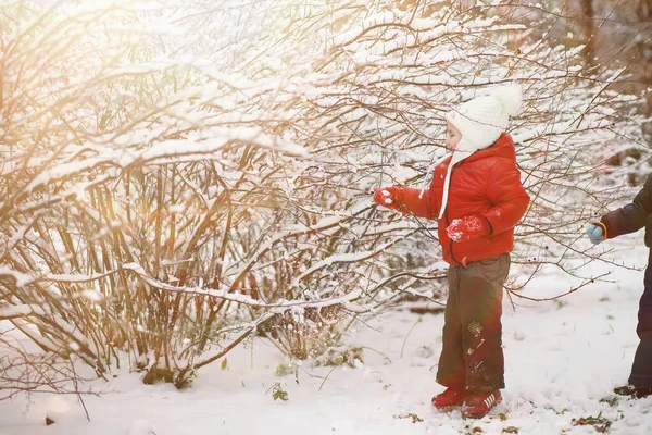 Niños Lindos Ropa Abrigo Jugando Parque Invierno — Foto de Stock