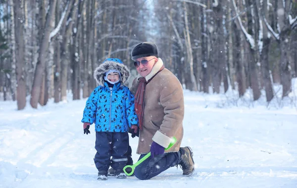 На вихідних родина ходить по Зимовому парку. — стокове фото