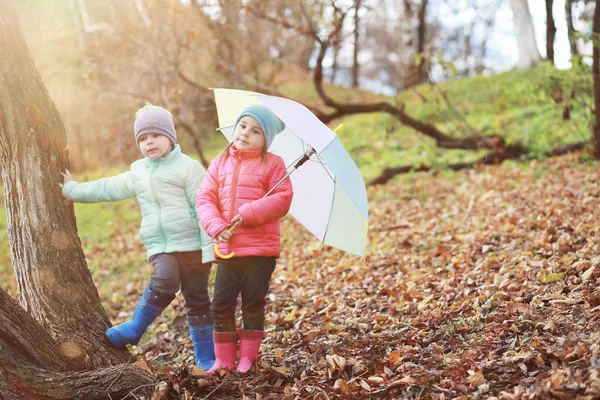 Los niños caminan en el parque de otoño — Foto de Stock