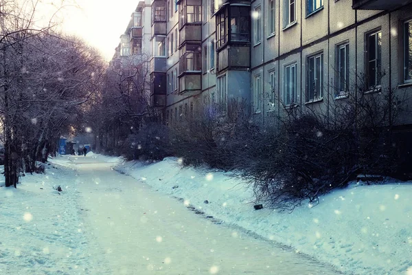 Výhled Chodník Domu Zimě — Stock fotografie