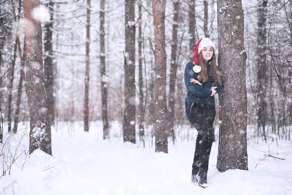 Dziewczyna w zimowym parku w śniegu — Zdjęcie stockowe