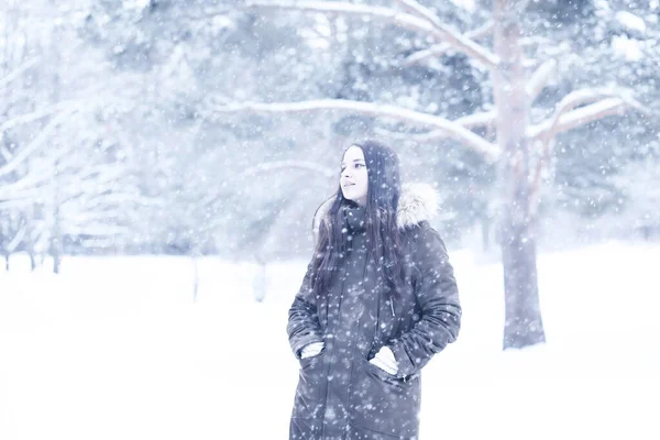 Hermosa chica en una hermosa nieve de invierno —  Fotos de Stock