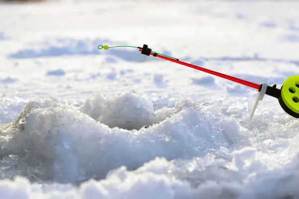 Little winter fishing rod ice — Stock Photo, Image